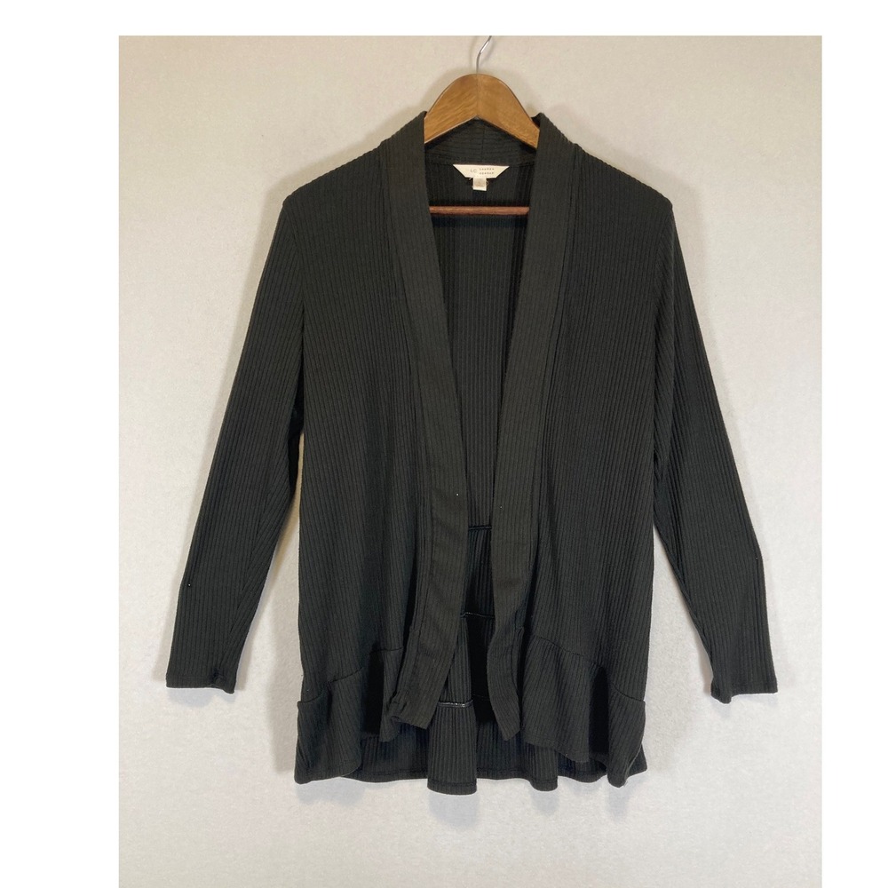 Coquette LC Lauren Conrad Large Black Ribbed Open Front‎ Peplum Cardigan Sweater